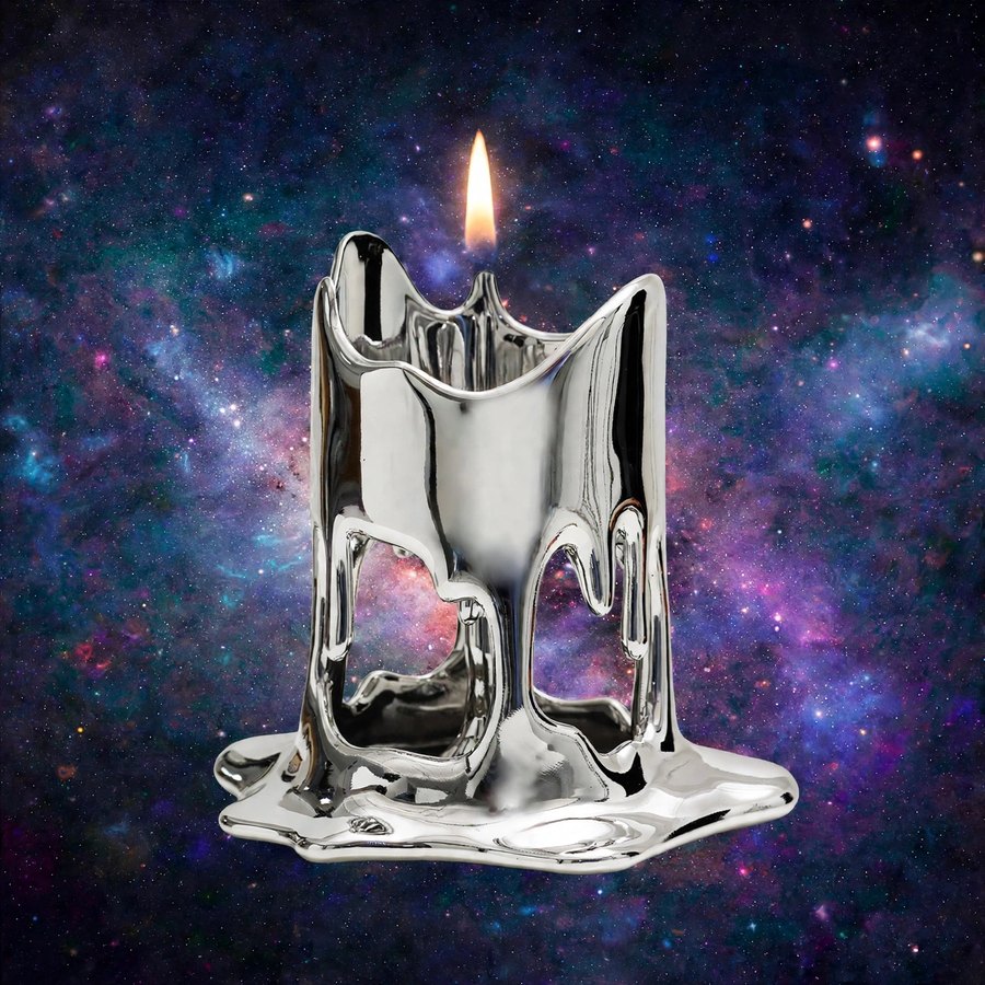 Chrome candle burning in deep space, the TAHC logo